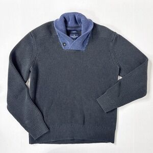 Vintage Y2K American Eagle Prep Fit Shawl Collar Sweater Men's Large Navy Cotton